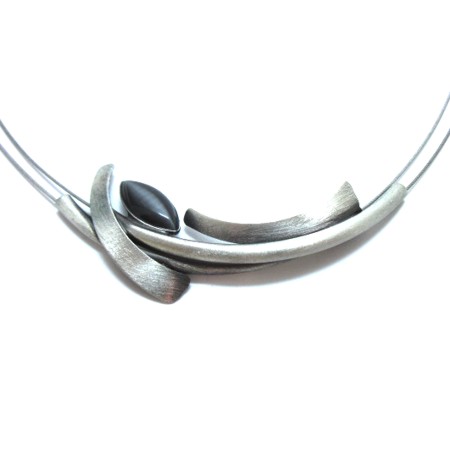 Half-moon Brushed Aluminum Multi-wire Necklace - Click Image to Close